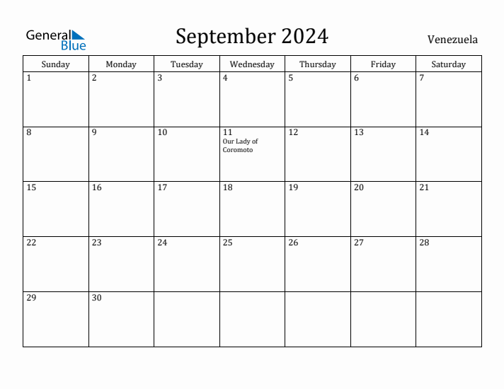 September 2024 Calendar Venezuela