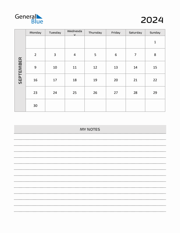 September 2024 Calendar Printable