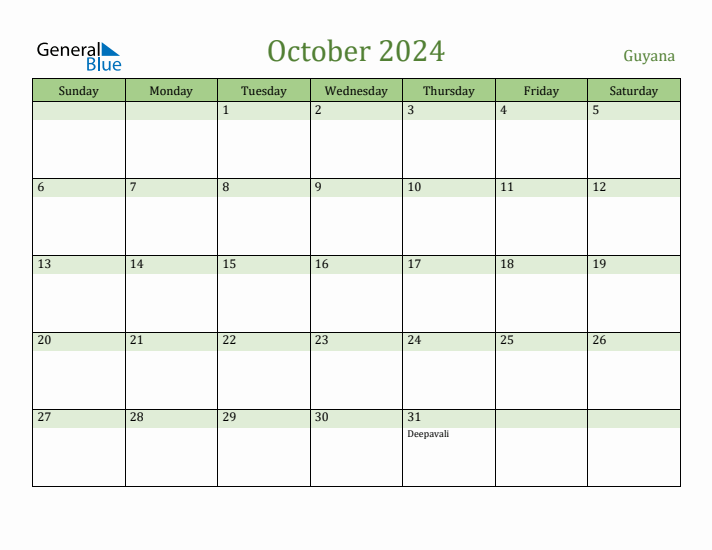 October 2024 Calendar with Guyana Holidays