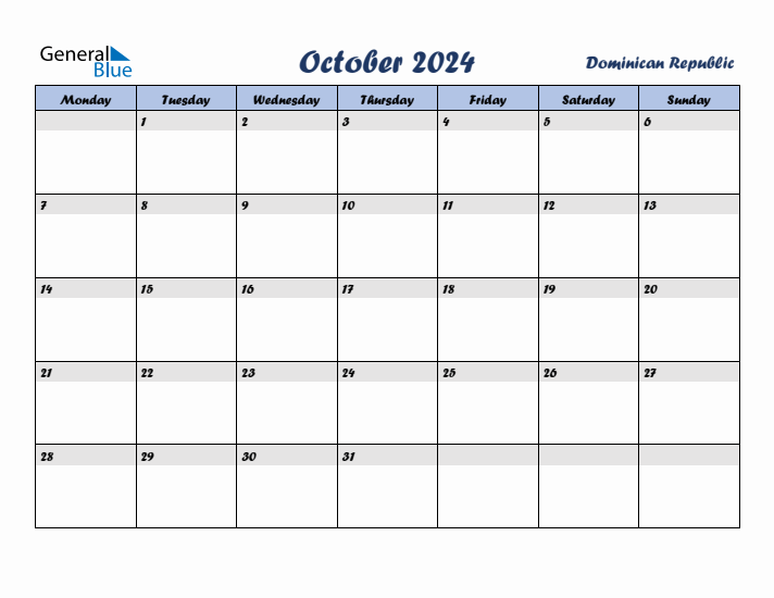 October 2024 Calendar with Holidays in Dominican Republic