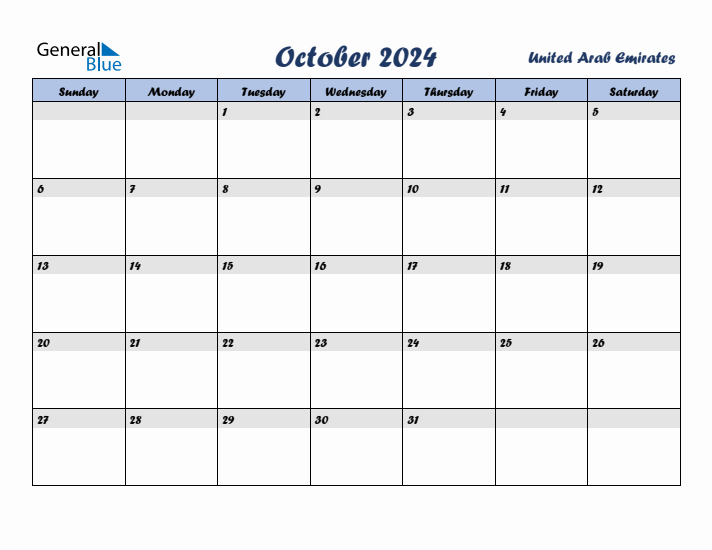 October 2024 Calendar with Holidays in United Arab Emirates