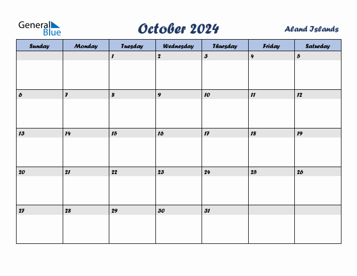 October 2024 Calendar with Holidays in Aland Islands