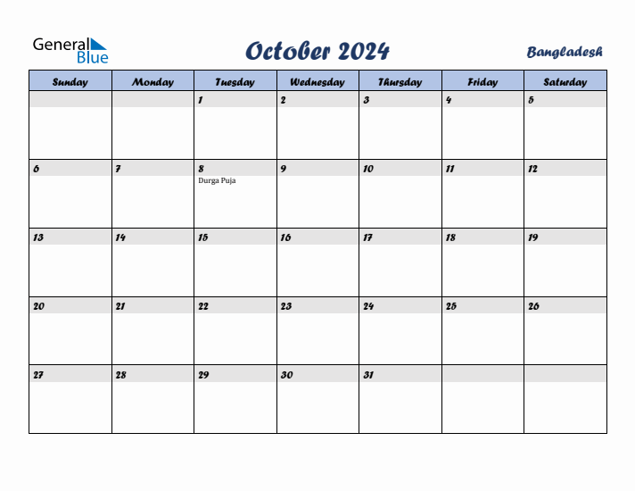 October 2024 Calendar with Holidays in Bangladesh