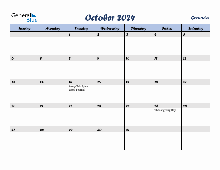 October 2024 Calendar with Holidays in Grenada