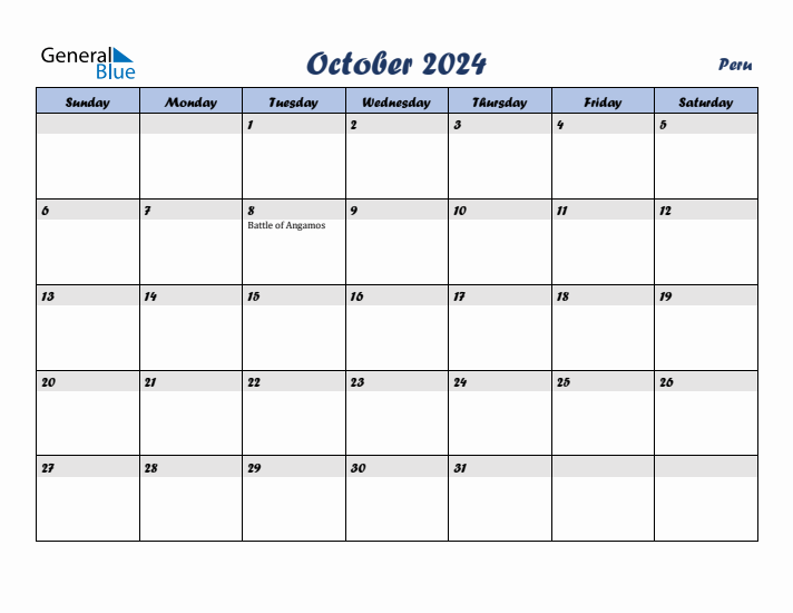 October 2024 Calendar with Holidays in Peru