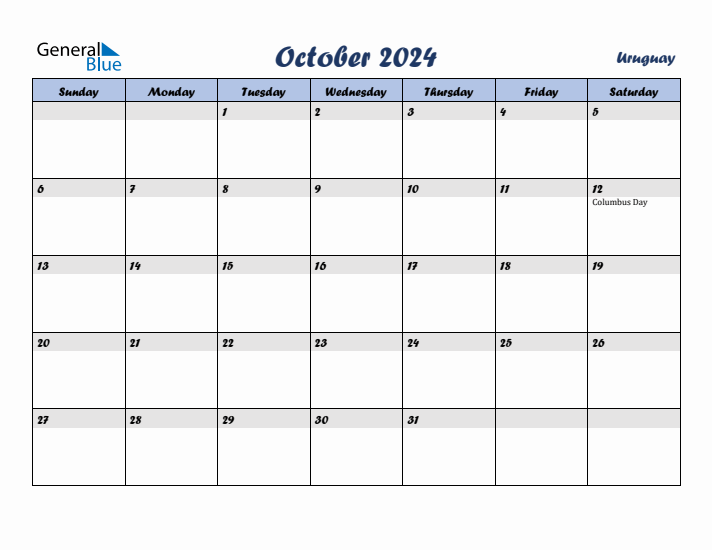 October 2024 Calendar with Holidays in Uruguay