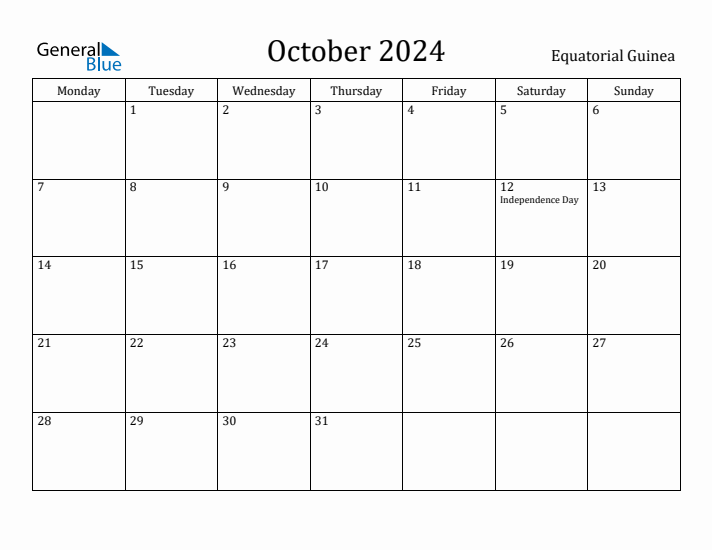 October 2024 Calendar Equatorial Guinea