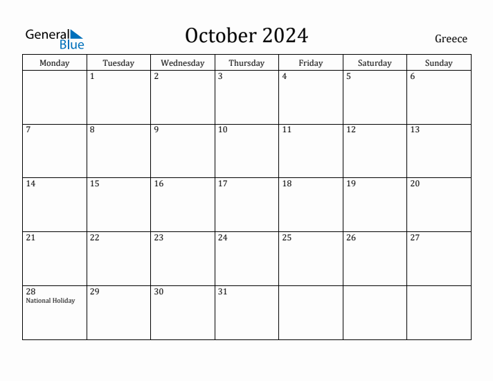 October 2024 Calendar Greece