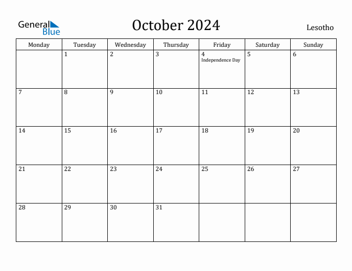 October 2024 Calendar Lesotho