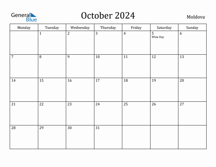 October 2024 Calendar Moldova