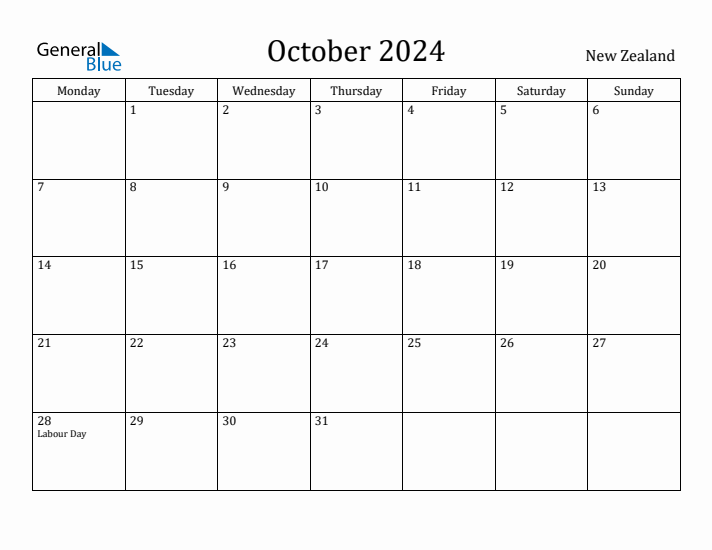 October 2024 Calendar New Zealand