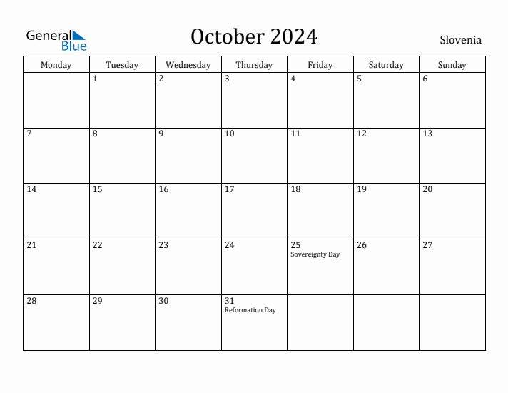 October 2024 Calendar Slovenia