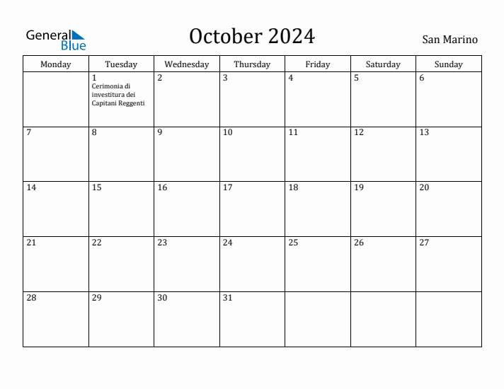 October 2024 Calendar San Marino