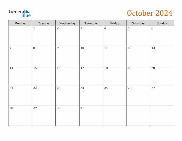 Editable October 2024 Calendar