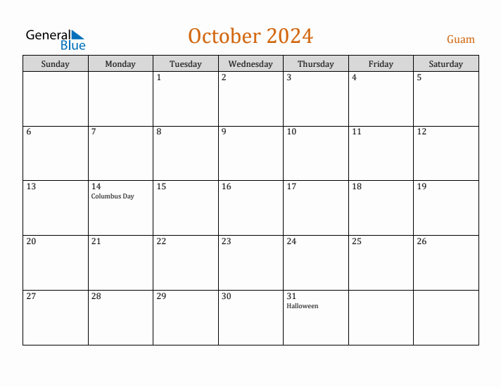 October 2024 Holiday Calendar with Sunday Start