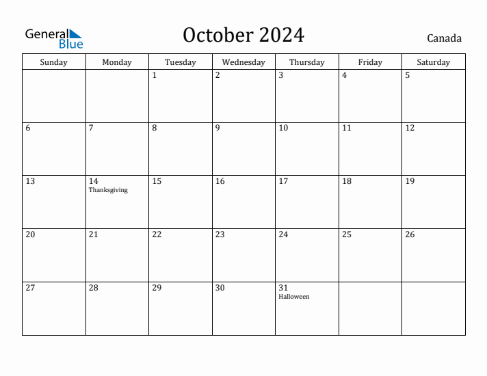 October 2024 Calendar Canada