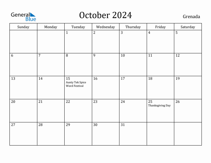 October 2024 Calendar Grenada