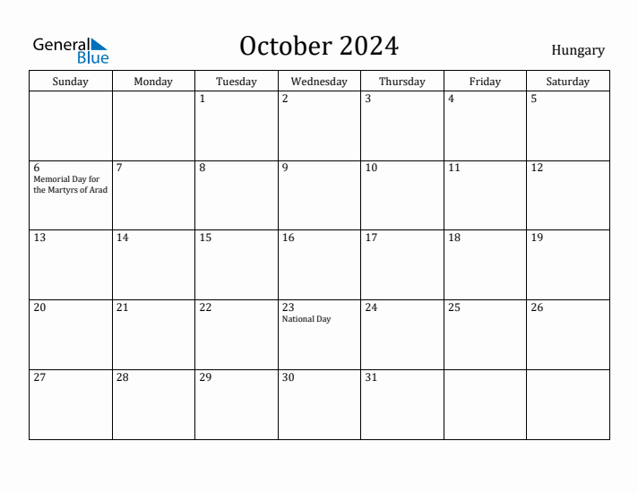 October 2024 Calendar Hungary