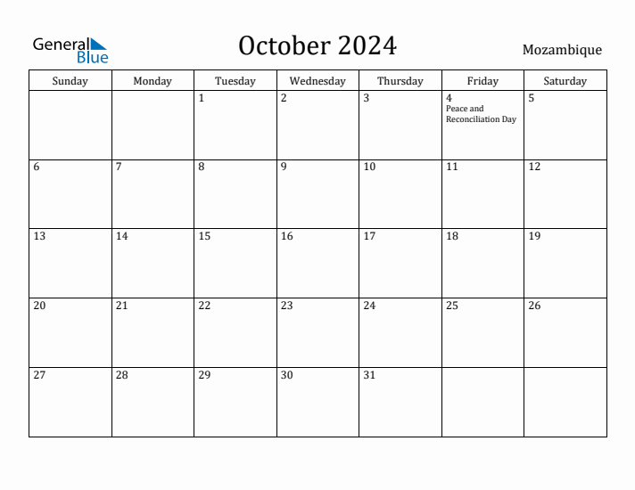 October 2024 Calendar Mozambique