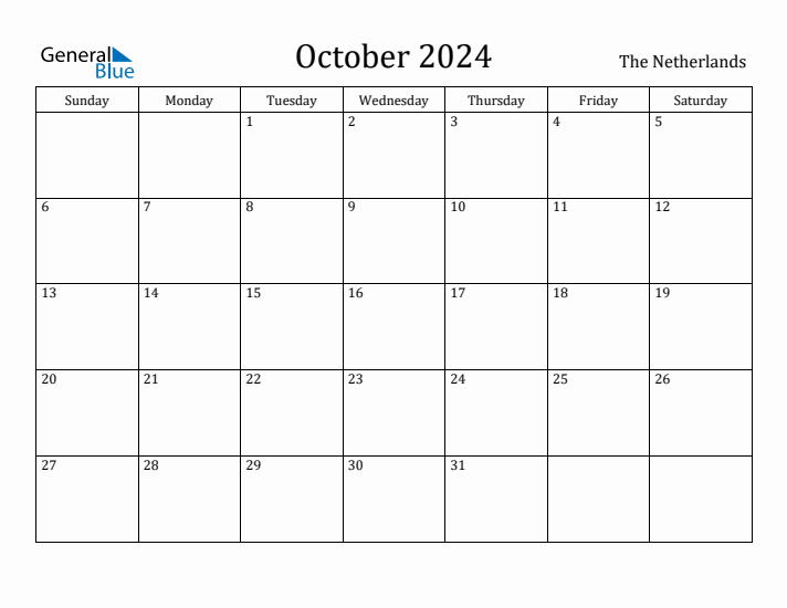 October 2024 Calendar The Netherlands