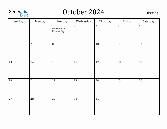 October 2024 Calendar Ukraine