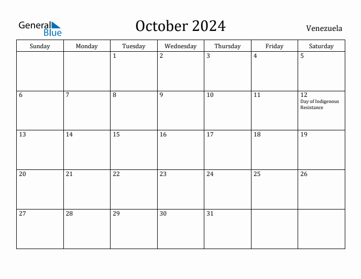 October 2024 Calendar Venezuela