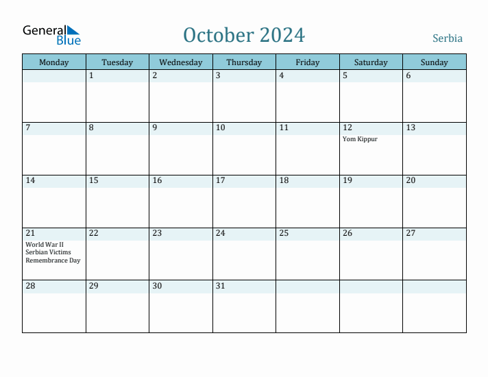 October 2024 Calendar with Holidays