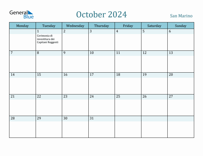 October 2024 Calendar with Holidays