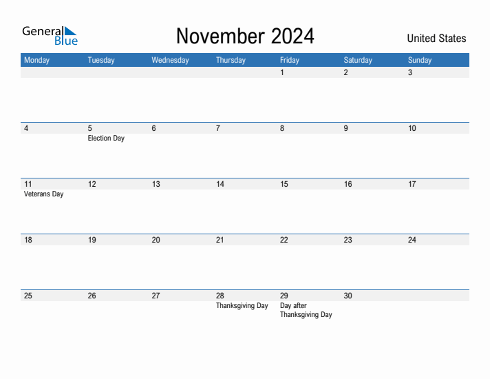 Fillable November 2024 Calendar