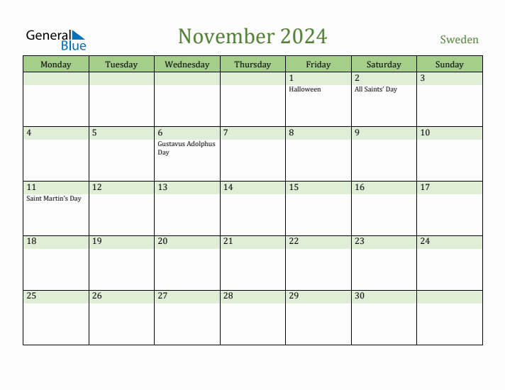 November 2024 Calendar with Sweden Holidays