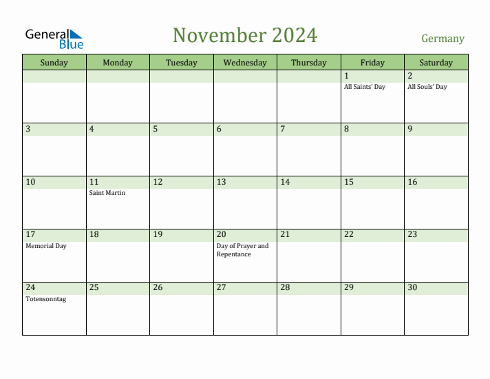 November 2024 Calendar with Germany Holidays