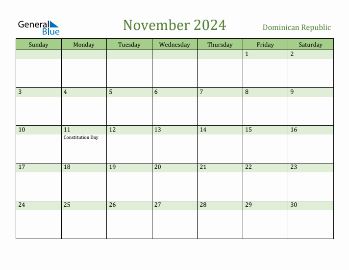 November 2024 Calendar with Dominican Republic Holidays