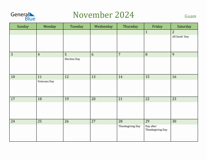 November 2024 Calendar with Guam Holidays