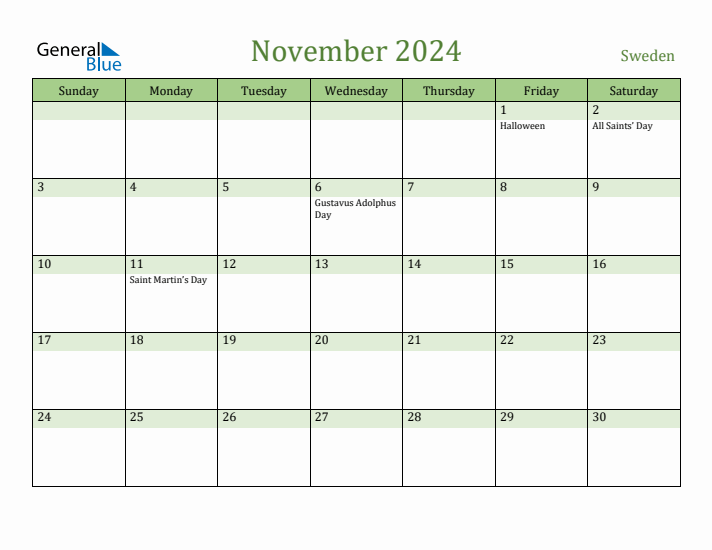 November 2024 Calendar with Sweden Holidays