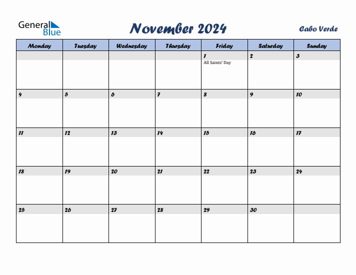 November 2024 Calendar with Holidays in Cabo Verde