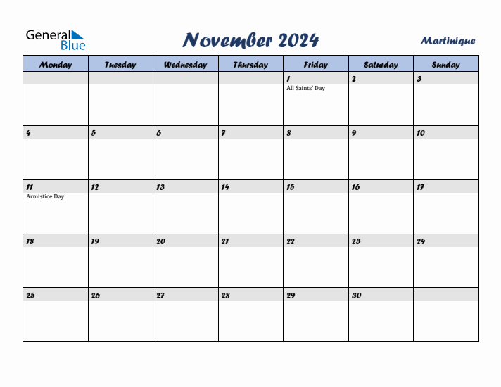 November 2024 Calendar with Holidays in Martinique