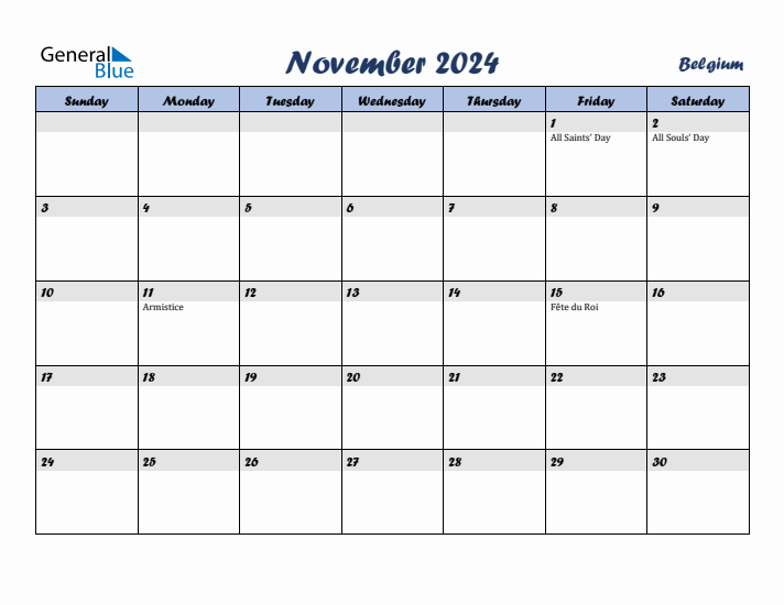 November 2024 Calendar with Holidays in Belgium