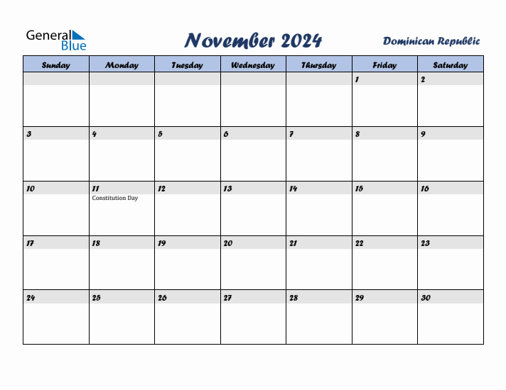 November 2024 Calendar with Holidays in Dominican Republic