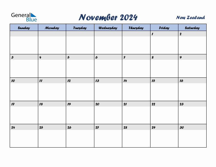 November 2024 Calendar with Holidays in New Zealand