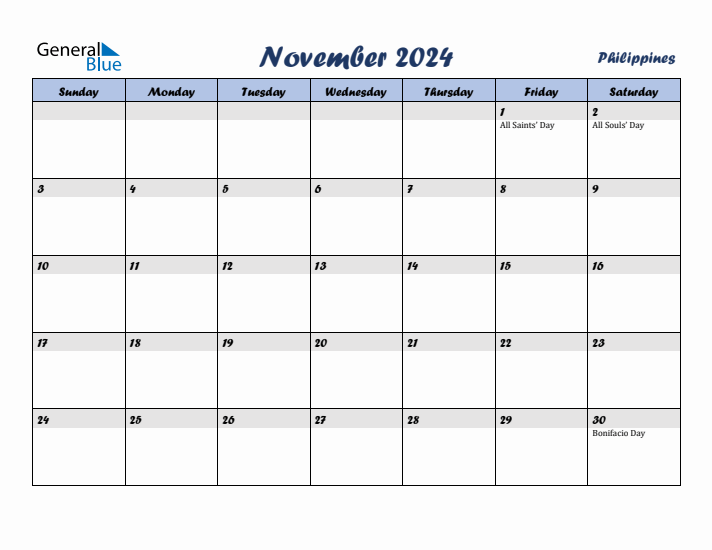 November 2024 Calendar with Holidays in Philippines