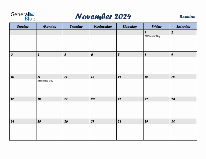 November 2024 Calendar with Holidays in Reunion