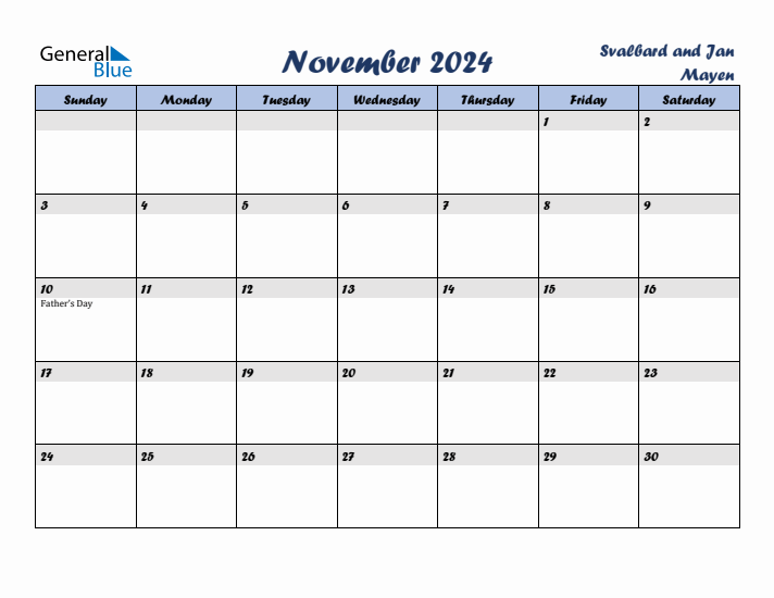 November 2024 Calendar with Holidays in Svalbard and Jan Mayen