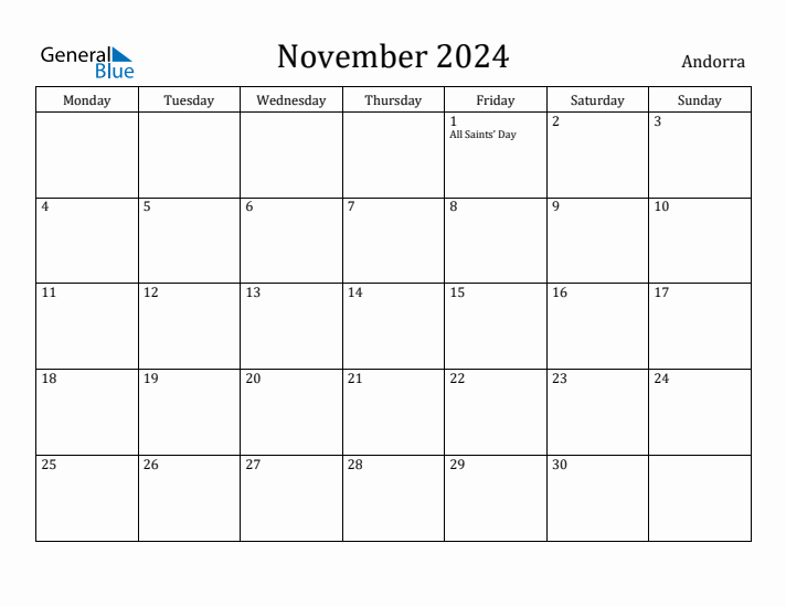 November 2024 Calendar Andorra