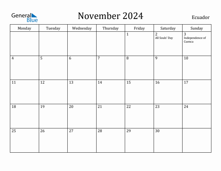 November 2024 Calendar Ecuador