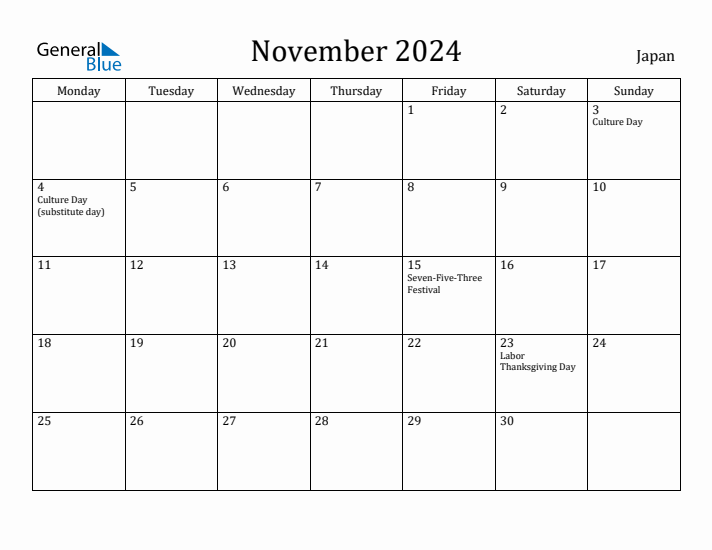 November 2024 Calendar Japan