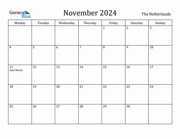 November 2024 Calendar The Netherlands