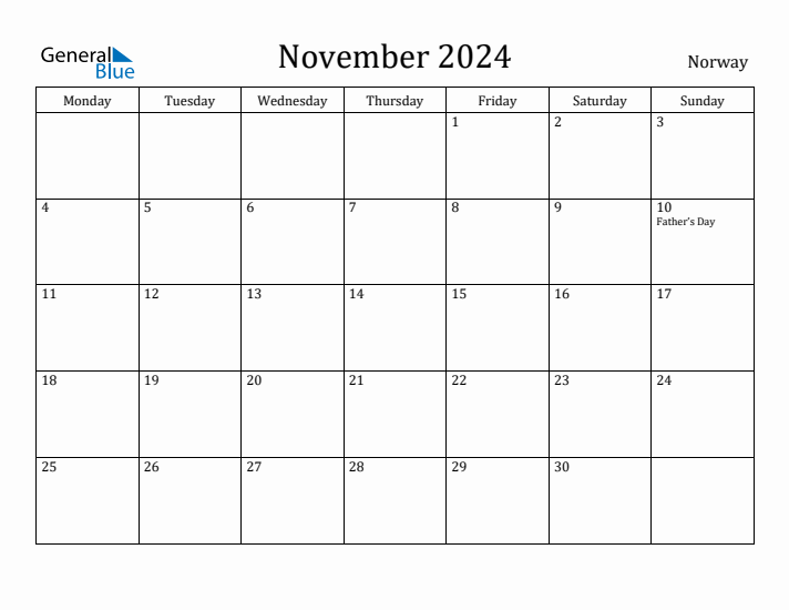 November 2024 Calendar Norway