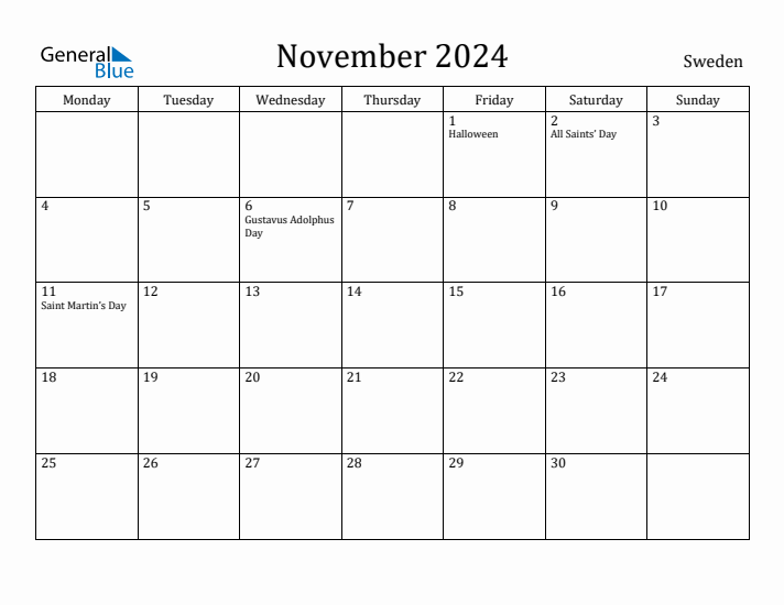 November 2024 Calendar Sweden