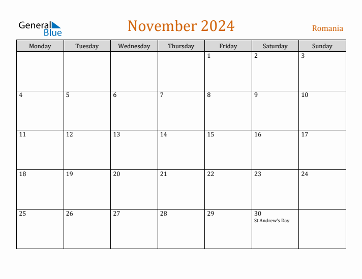 November 2024 Holiday Calendar with Monday Start