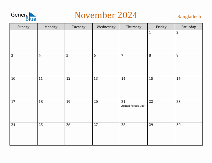 November 2024 Holiday Calendar with Sunday Start